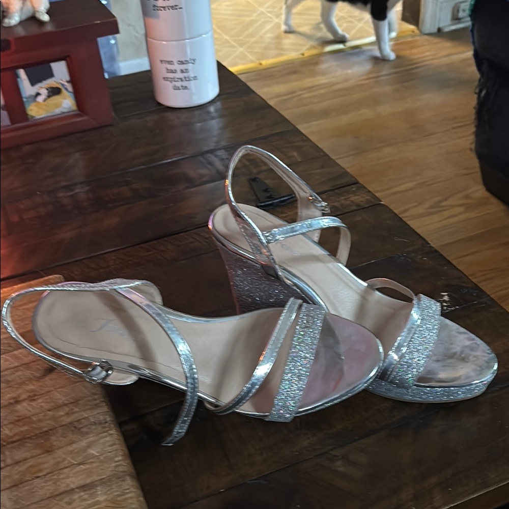 Forever 21 Silver Wedge Sandals with Glitter Straps